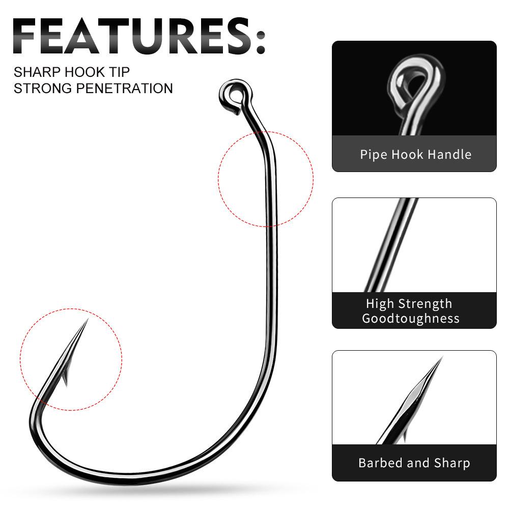 Kurbelhaken aus Kohlenstoffstahl mit Widerhaken, weicher Insekten-Einzelhaken, Großmengen-Angelhaken, breiter Bauch, Kurbelhaken, Meeresangelausrüstung