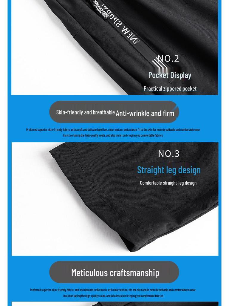 Herren Sommer Schnelltrocknende Eisseide Neun-Punkte Locker Geschnittene Hose - Trendig, Lässig, Leicht, Gerades Bein, Sportbekleidung mit Bündchen.