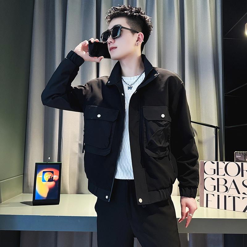 

Men s Trendy American Style Stand-Up Collar Jacket, Spring/Fall 2025 Casual Workwear Top XL чорний