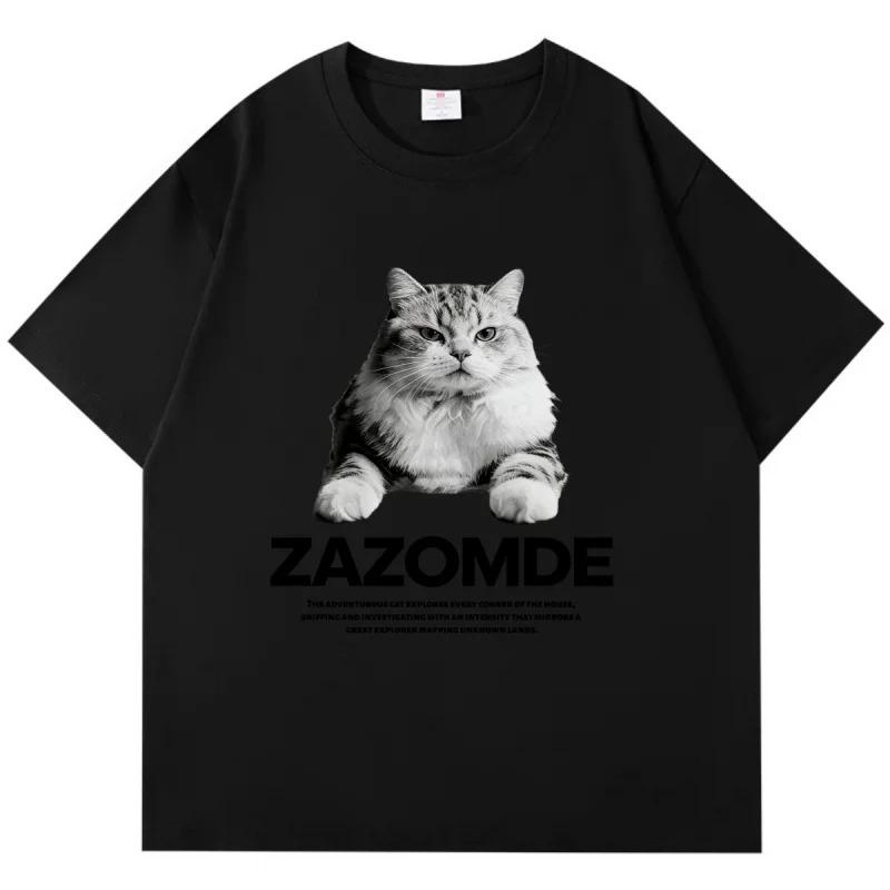 

Fashionable T Shirt Korean Style Versatile Korean Short Sleeve Casual Top Cat Lover Explorer Gift for Women Unisex Black White S