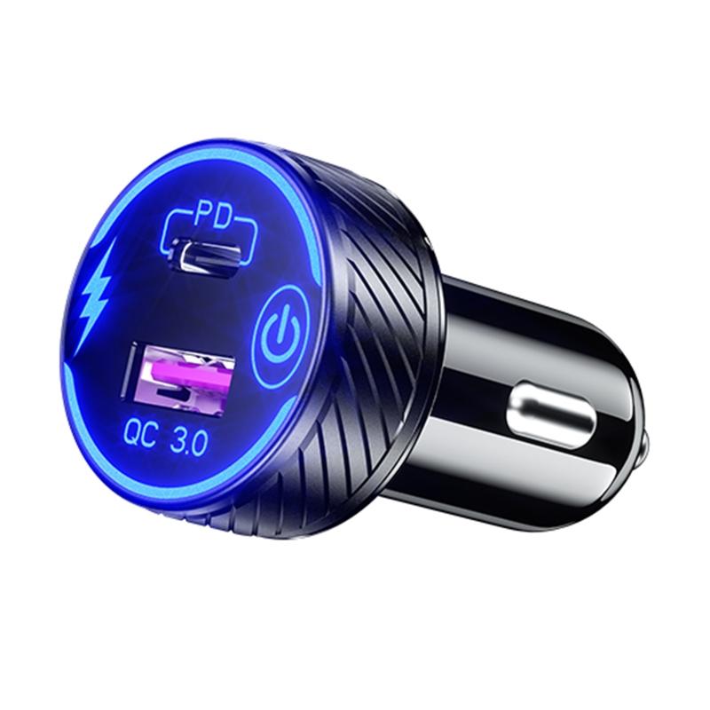 Universal QC3.0 USB Dual Port USB C Type C PD Car Adapter Fast Car Charger with for Touch Power Switch LED Backlight