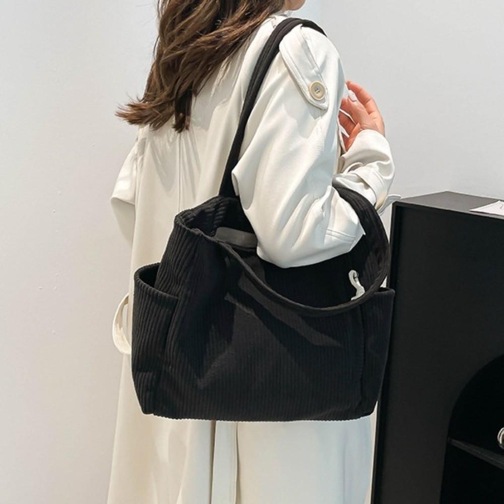Solid Color Casual Corduroy Handbag Shoulder Strap Women Tote Bag Leisure Shoulder Bag Winter
