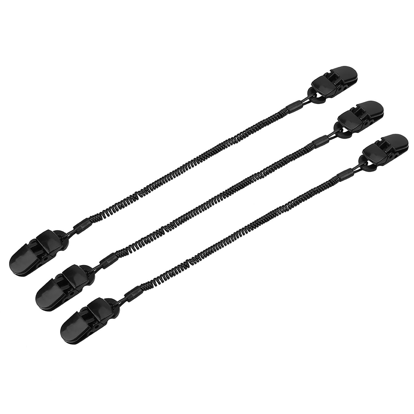 3pcs Black Retainer Hat Clip for Fishing Apparel Holder and Coiled Cord Leash Sailing Hat Clip