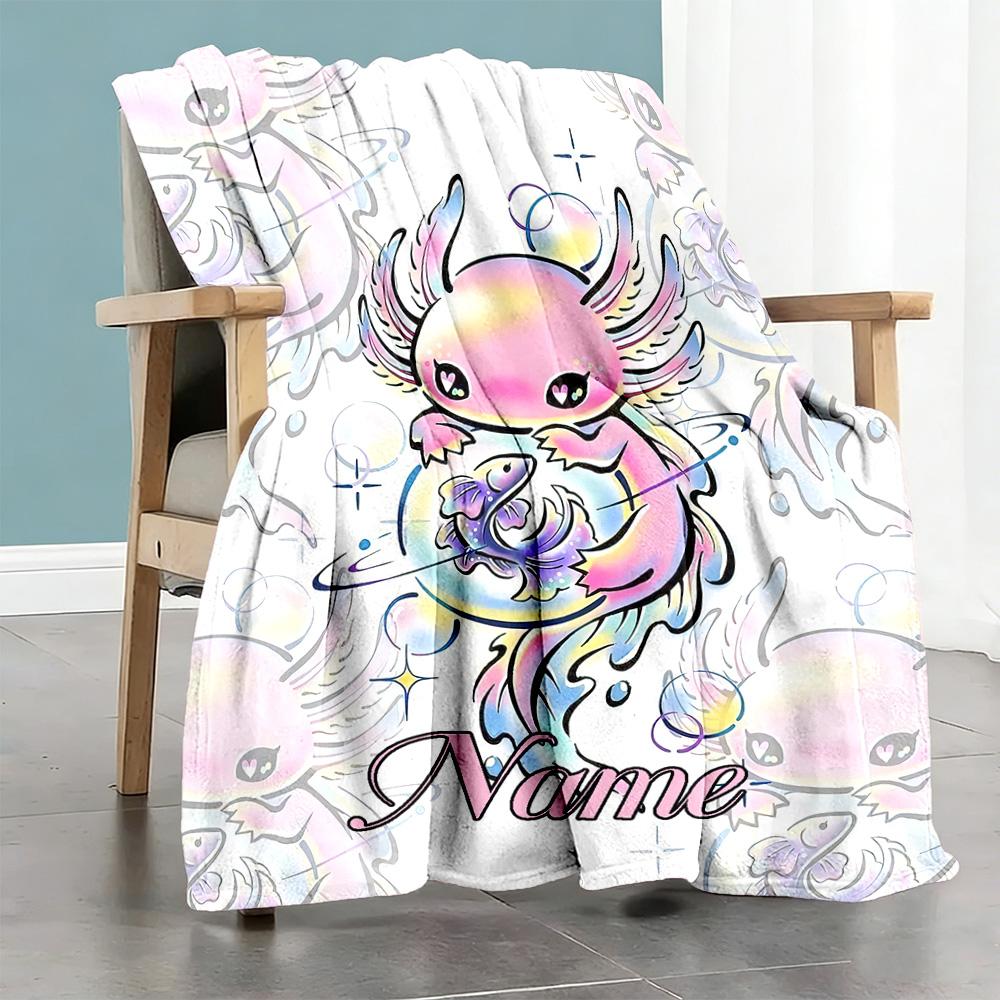 Pretty Pink Axolotls Personalized Name Blanket Throw Personalized Blanket Comfortable for Picnics Bed Couch Seaside for All Occasions