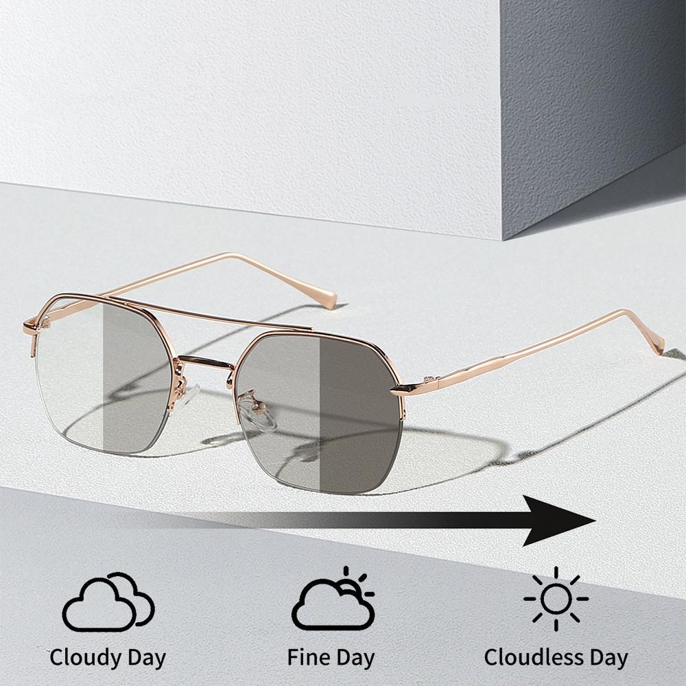 Color-Changing Half-Frame Glasses Day And Night Flat Glasses Fashionable Versatile Sunglasses Sunshade Sunglasses