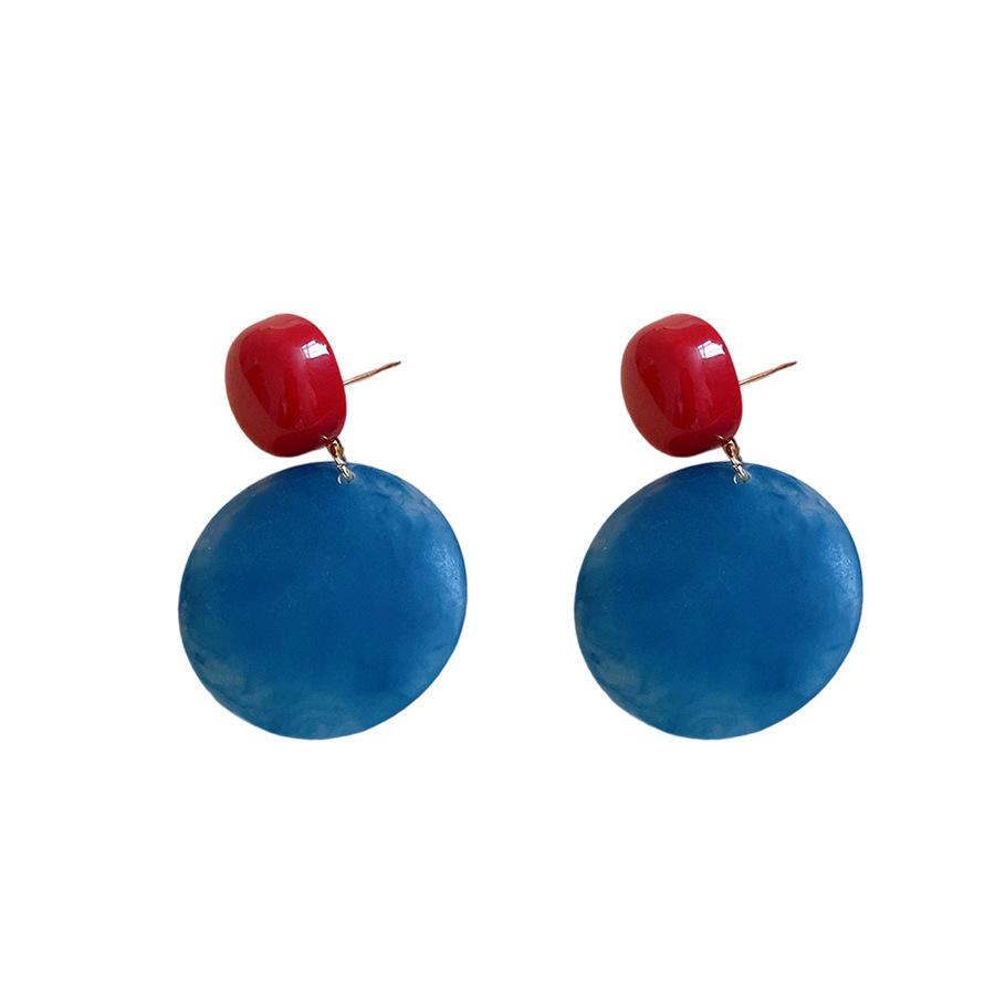 Silver needle acrylic red and blue contrasting color round earrings fashion trend versatile stud earrings personalized simple earrings women