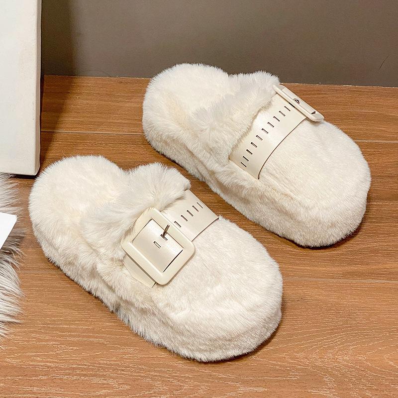 

Тапочки-мешки с толстым дном женские 2024 года, новая пряжка для ремня, швабра Mao Mao, модный темперамент, хлопковая швабра, прилив 40