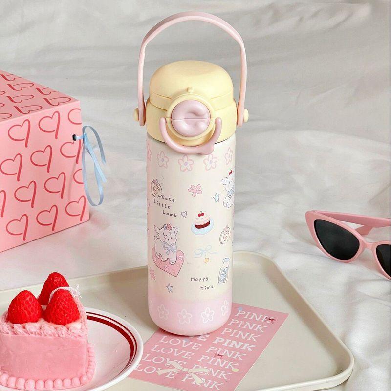 Cute Large-Capacity Thermos Cup for Girls, High-Looking New Style 316 Stainless Steel Water Cup with Straw and Handle