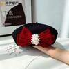 Women S Velvet Bow Pearl Warm Korean Style Beret Hat