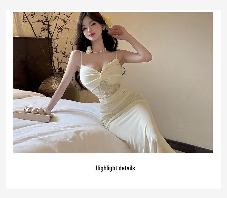 Elegant Noblewoman Mesh Splicing Camisole Dress - Sexy, Hip-Hugging Long Dress with Mature, Pure Desire Style