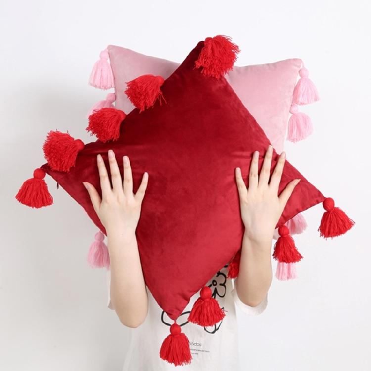 Bohemian Elegance Velvets Cushions Cover with Soft Tassels for Sofa and Bedroom Enhancement