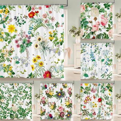 3D Flower and Leaf Printed Nordic Style Shower Curtain With Hooks Waterproof Fabric Home Decoration Bathroom Curtains