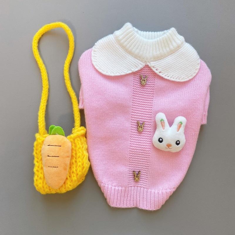 Товары для домашних животных Осень и Зима Одежда для кошек Розовый Кролик Ремешок Сумка-мессенджер Свитер Маленькая и Средняя Собака Тедди Теплый Котенок XS