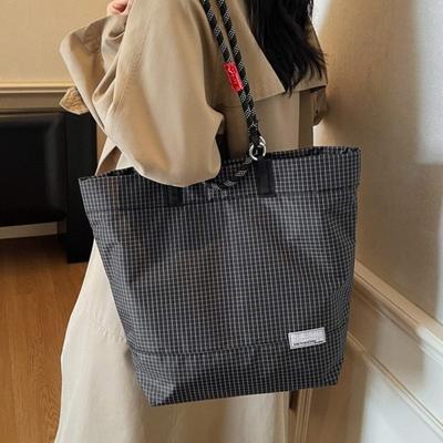 New Oxford Cloth Bucket Bag, Plaid Pattern Leisure Sports Handbag, High-end Large-capacity Lightweight Bag