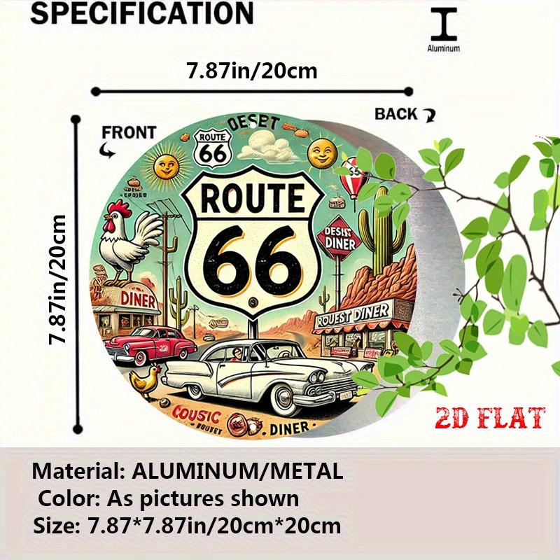 

Route Vintage Diner Chicken Classic Car Round Aluminum Sign xcm For Farm Home Wall Decor 20x30cm（7.8x11.8inch）