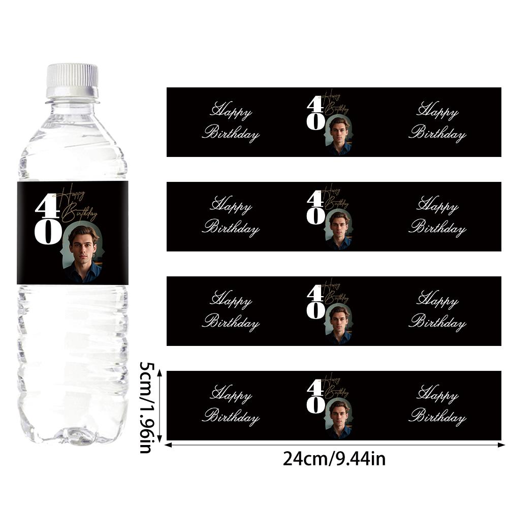30pcs Custom 30 40 50 60 70th Birthday Party Bottle Sticker with Personalised Face Photo for Adult Birthday Party Decorations