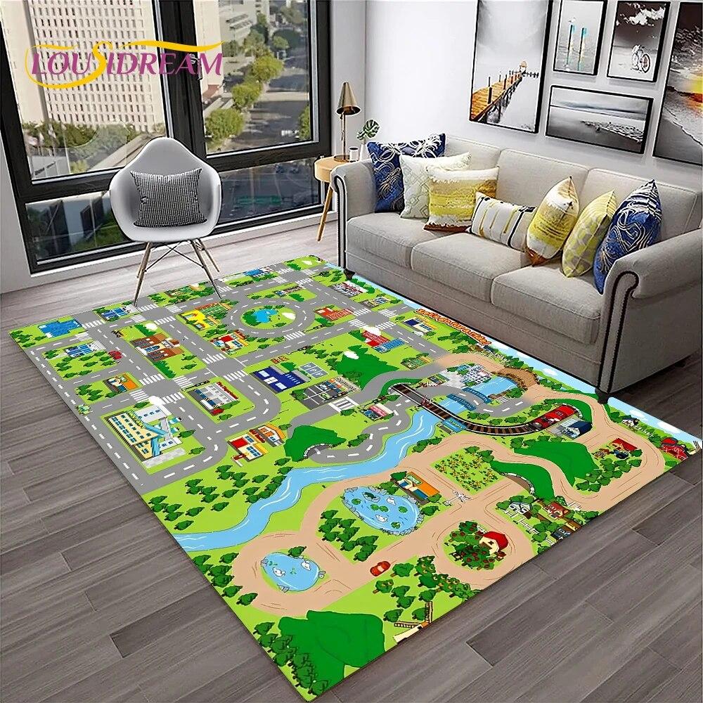 Child Playmat Traffic Highway City Playroom Carpet Rug for Home