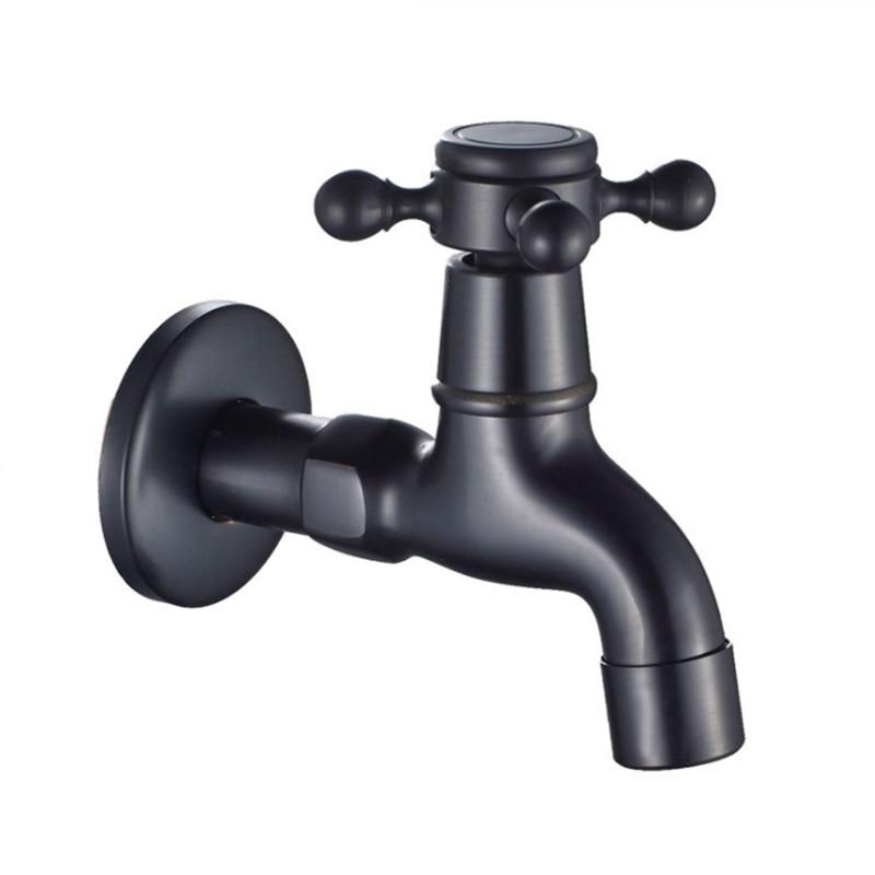 Torneira mais longa para jardim ao ar livre, latão preto, montagem na parede, canto do banheiro, máquina de lavar, banho, esfregão, piscina