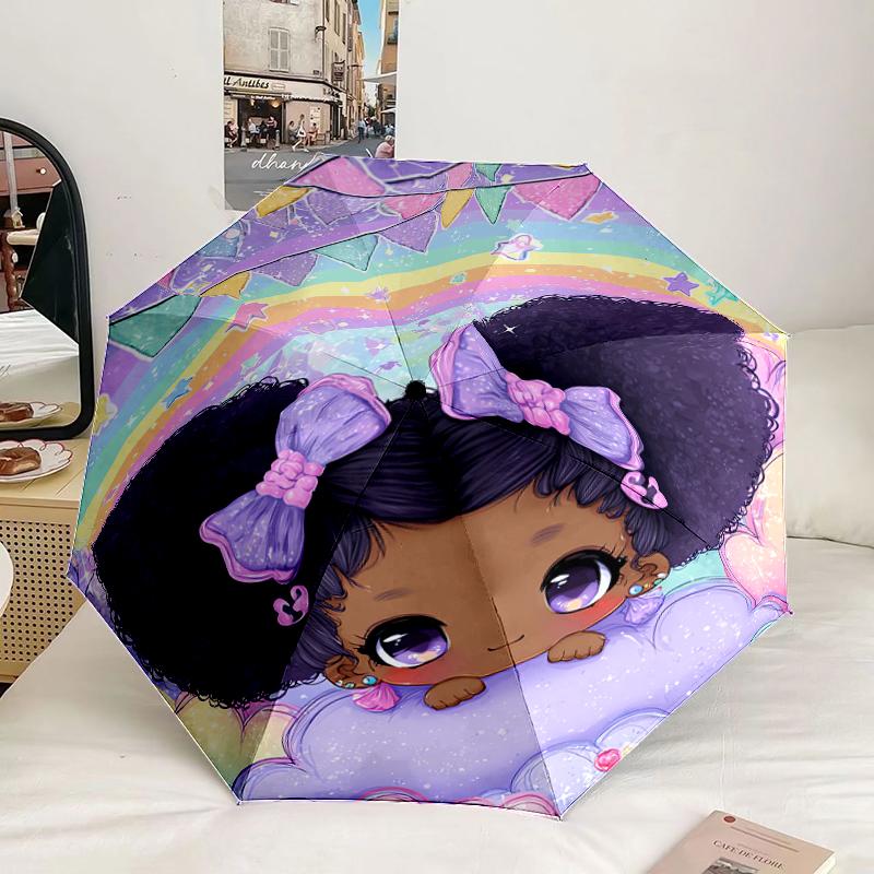 Black Princess Magic Celebration Umbrella 8-Frame for Travel, camping, Casual Lightweight Portable Umbrella, Essential for every family Holidays Gift