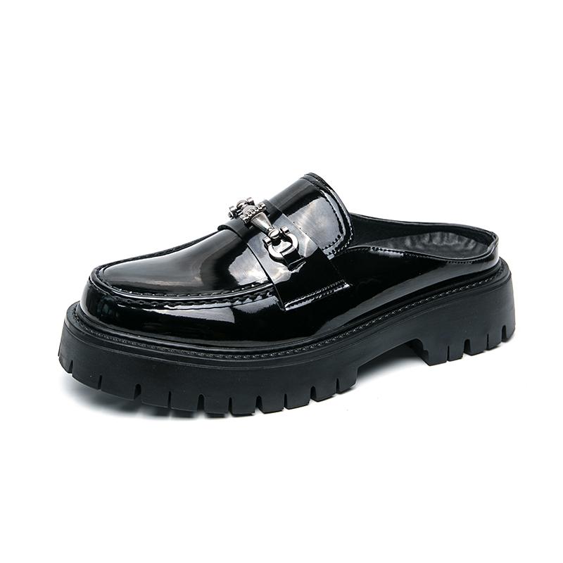 Męskie mokasyny typu mule, skórzane chodaki, buty typu slip-on, codzienne, odkryte, półdrag, buty imprezowe, gruba podeszwa, buty zwiększające wysokość