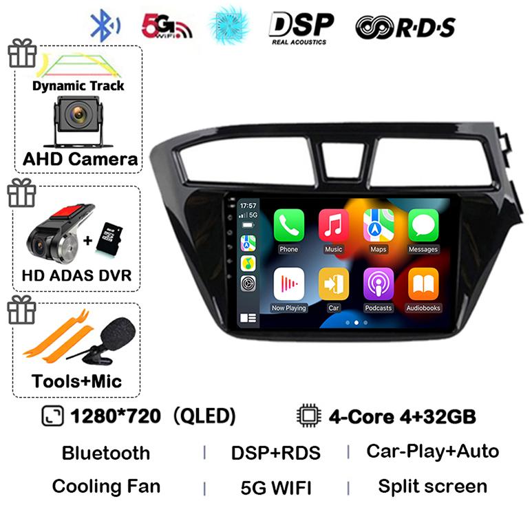 Android 14 Carplay Auto WIFI+4G For Hyundai I20 RHD 2015 2016 2017 2018 Car Radio Multimedia Player Stereo Head Unit 2din Audio