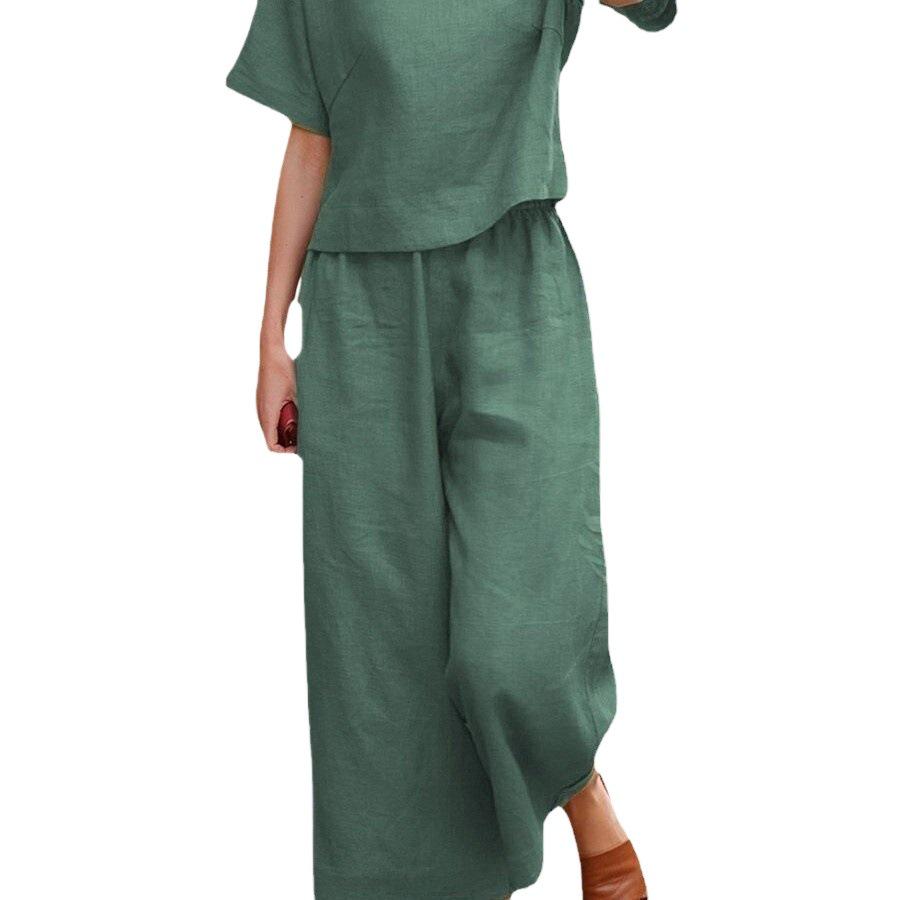 Luźny Zestaw Sportowy Casual w Jednolitym Kolorze Plus Size - Wiosna/Lato Krótki Rękaw