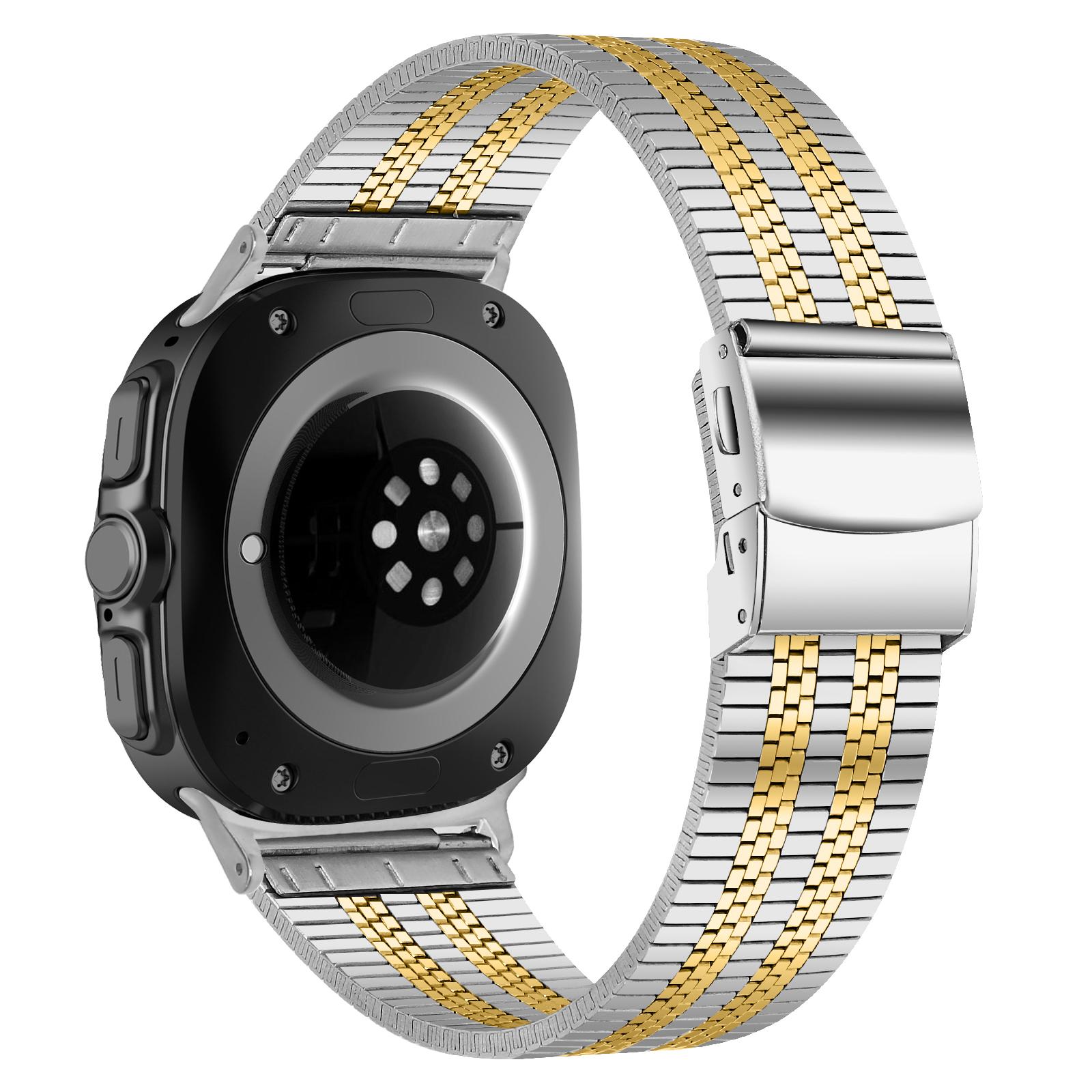 

5-Bead Colored Strap for Samsung Galaxy Watch8 44mm/40mm/Watch8 Classic 46mm Metal Watch Band Gold/Silver