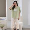 Cotton and silk pajamas women's summer thin round neck short-sleeved cropped pants Korean version Modal soft loose loungewear suit