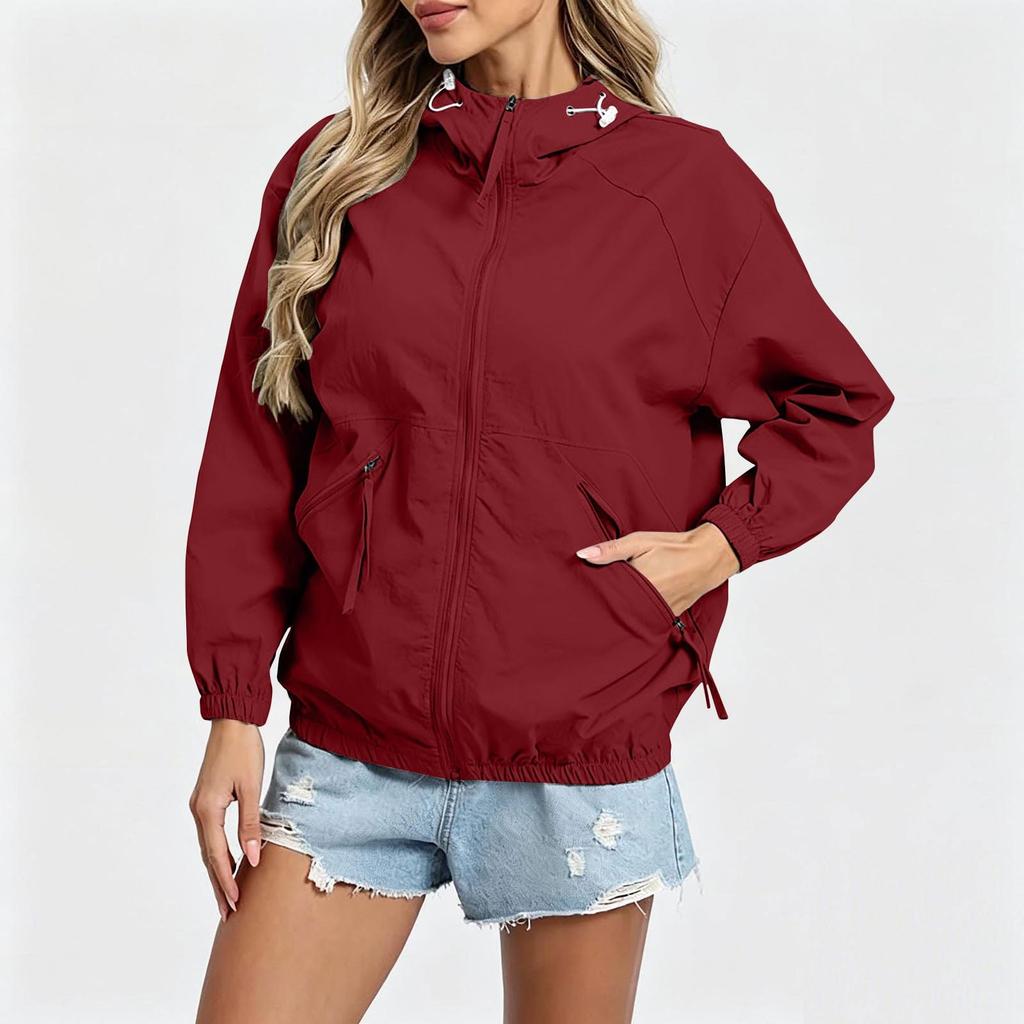 Women's Casual Zip-Up Hooded Windbreaker Jacket Lightweight for Outdoor Hiking Travel