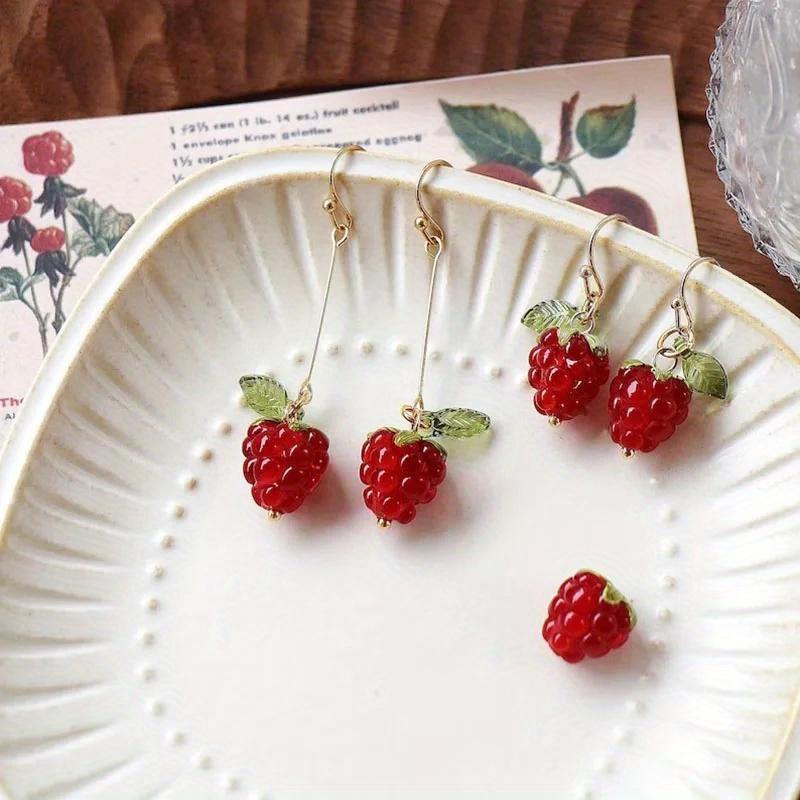 Raspberry Earrings Cute Fruit Aesthetic Handmade Earrings for Women Jewelry Trendy Accessories