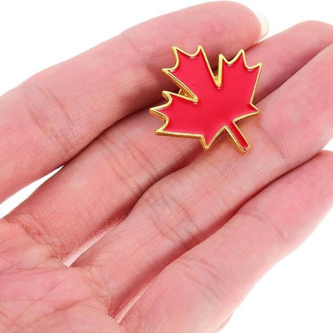 Maple Leaf Red Enamel Pin with Canada Flag Pattern
