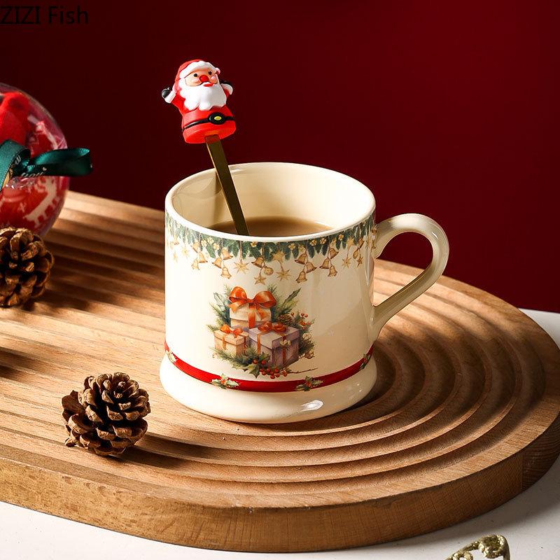 Christmas Pattern Mugs Porcelain Cup Christmas Gifts Tableware Coffee Mug Dining Table Afternoon Tea Teacup Fruits Juice Cup