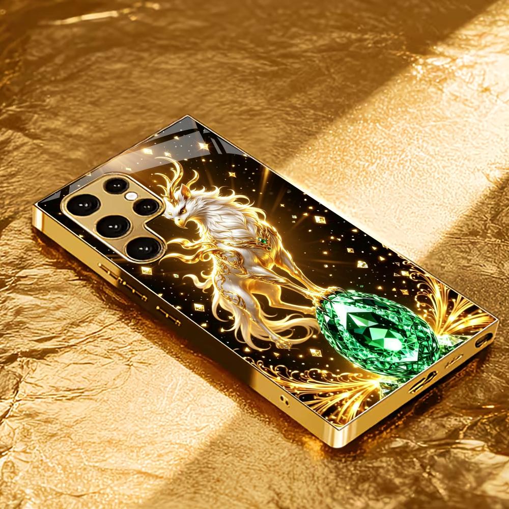 Luxury Golden Griffin Emerald Phone Case Glass S26 Ultra Case S25 Ultra Case for Samsung Galaxy S26 S25 S24 S23 S22FE Ultra Plus