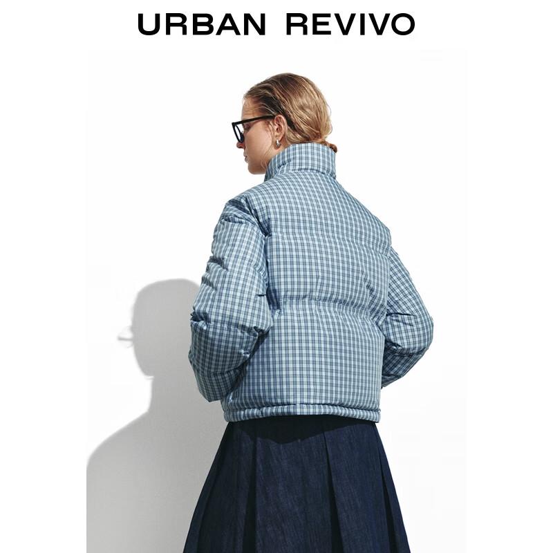 UR 2025 Women's Casual Plaid Stand-Collar Loose Down Jacket