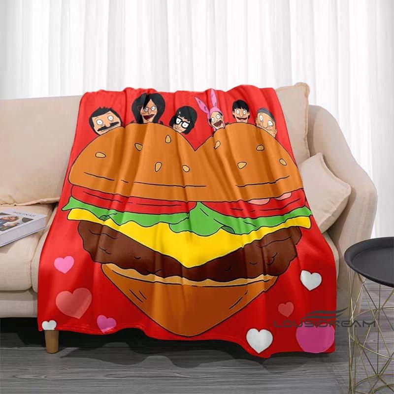 Happy Burger Shop cartoon print blanket. A warm and comfortable flannel blanket suitable for bedrooms, sofas, beds, chairs, picn