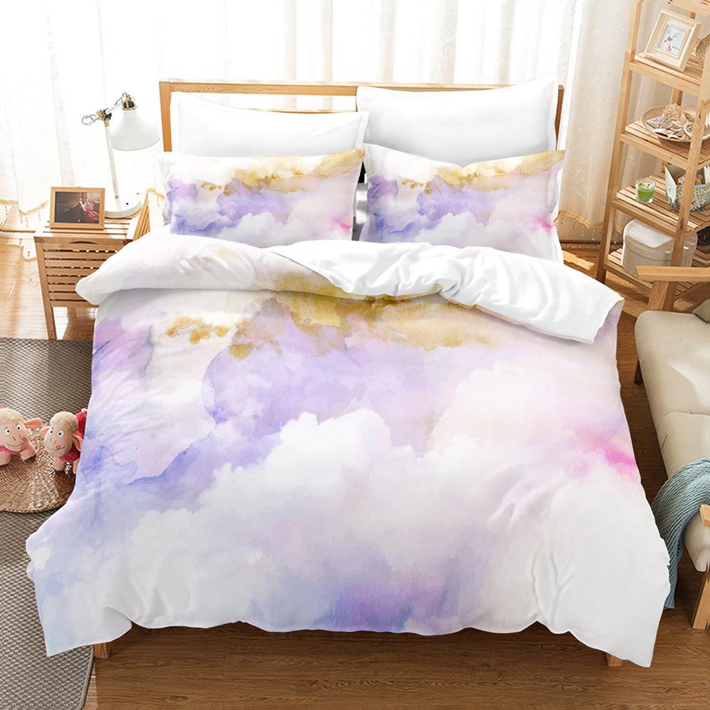 Cloud Sky Duvet Cover Set Pink Blue Cloud Rainbow Pattern King Queen Twin Full Size For Kids Boys Girls Polyester Bedding Set