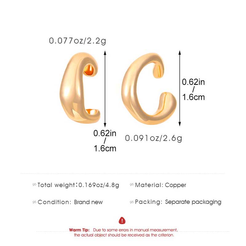 Fashion Metal C-Shaped Chunky Ear Clip Earrings for Women Men Simple Gold Color Non-Piercing Ear Cuff Earrings Jewelry Gifts