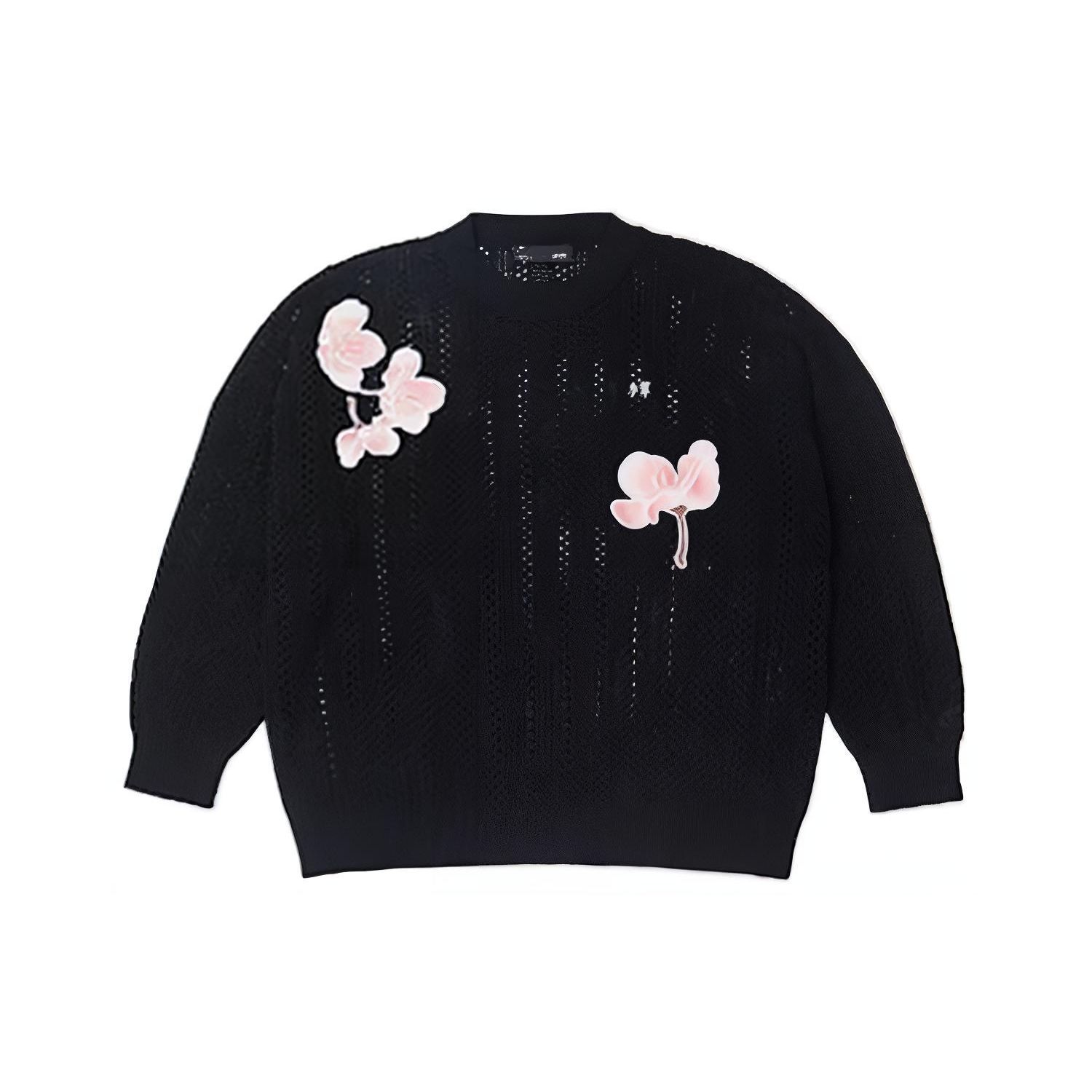 

Li Ning цветочный принт круглый вырез свитер длинный рукав вязаный свитер женский свитер черный AMBS068-2 M