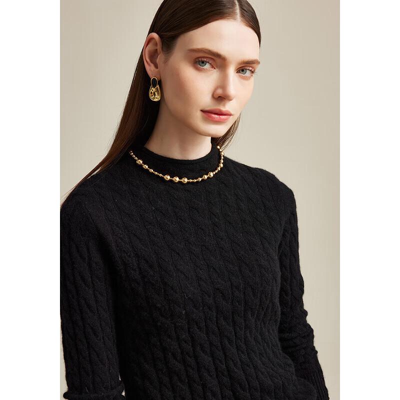 Zhaojun Women's Thin Cable Knit Cashmere Half-Turtleneck Sweater