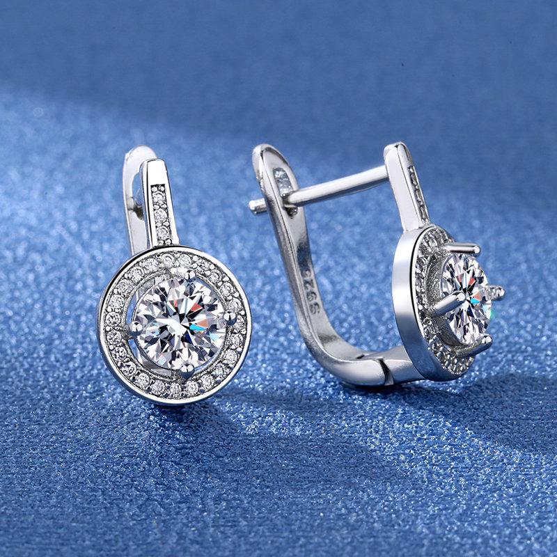 925 Sterling Silver Round Crystal Stud Earrings For Women Girls Wedding Engagement Fashion Jewelry