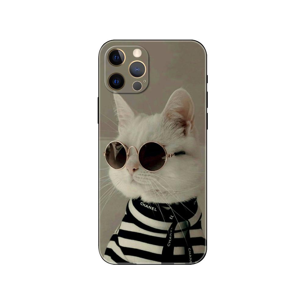 Cat Glasses Cool phone case for iphone 5 5s 2020se 6 6s 7 8 plus x 10 XR XS 11 12 13 mini pro MAX black tpu back cover