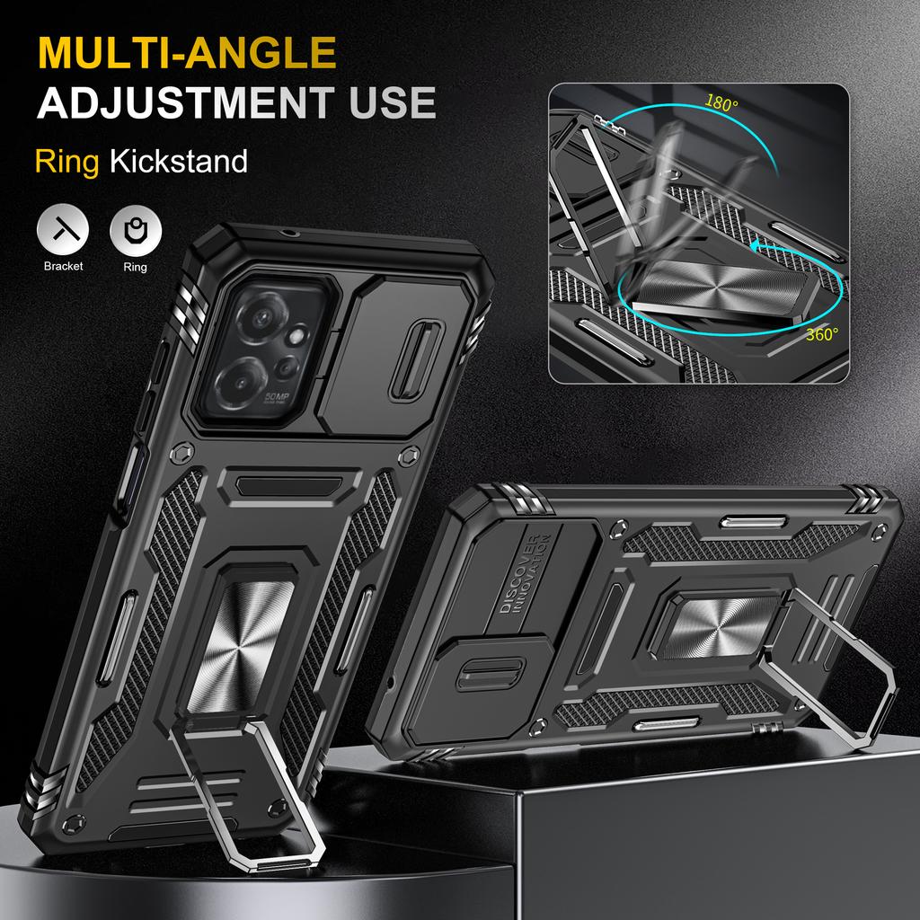 For Motorola Moto G53 5G Armor Series Slide Lens Protection Phone Case PC+TPU Kickstand Cover