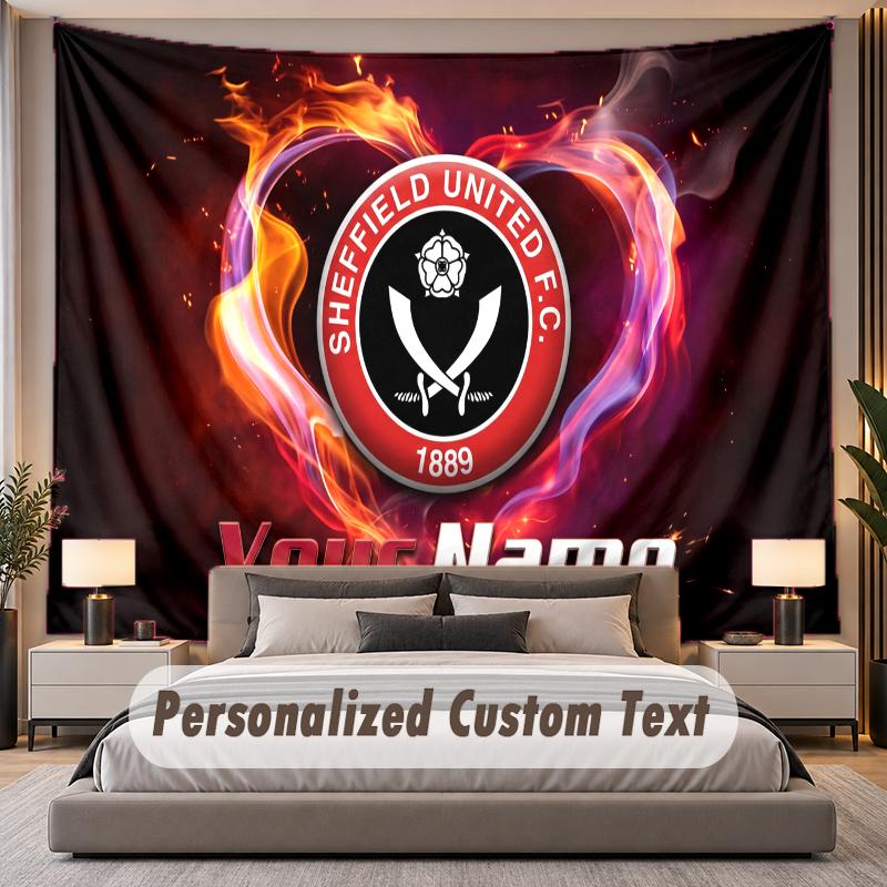 Custom Name Text Tapestry Sheffield United FC Personalized Polyester Wall Tapestry For Bedroom And Room
