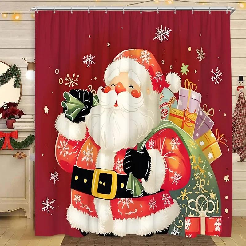 Christmas Shower Curtain Santa Claus Christmas Tree Cat Dog Winter Snowy Snowflake Home Polyester Fabric Bathroom Decor Curtai