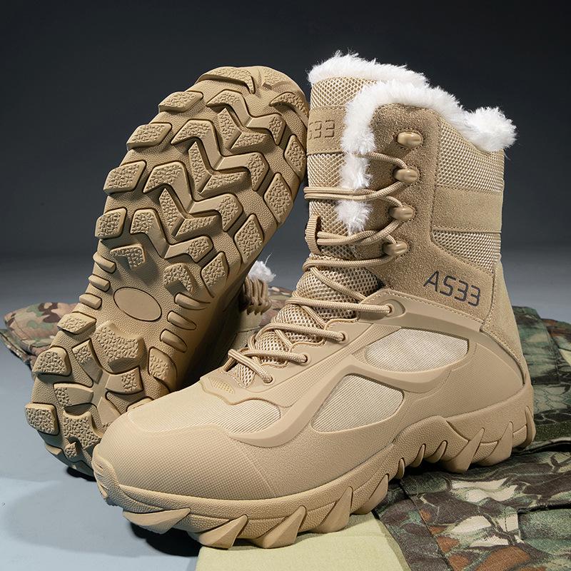 Large Size With Fleece Warm Snow Boots High Top Hiking Shoes Thick Soled Sports Martin Men