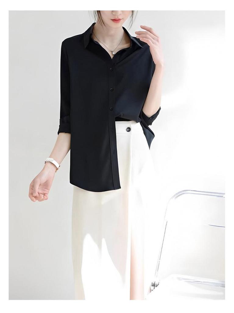 2026 Spring/Autumn Women's Chic Long-Sleeved OL Shirt - Elegant, Layered, Slim-Fit Design