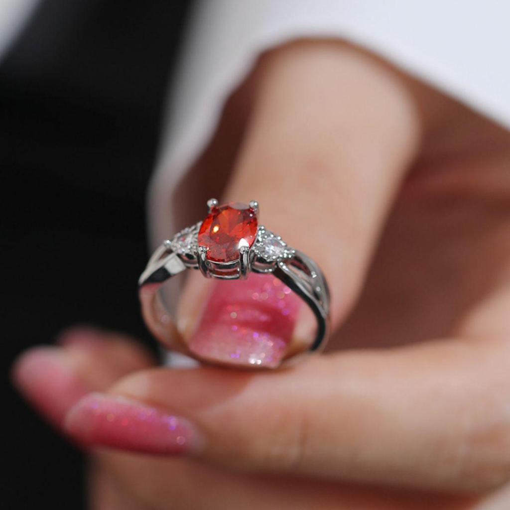 Elegant Oval Garnet Red Zircon Ring - European & American Style, Light Luxury Wedding Accessory for Women