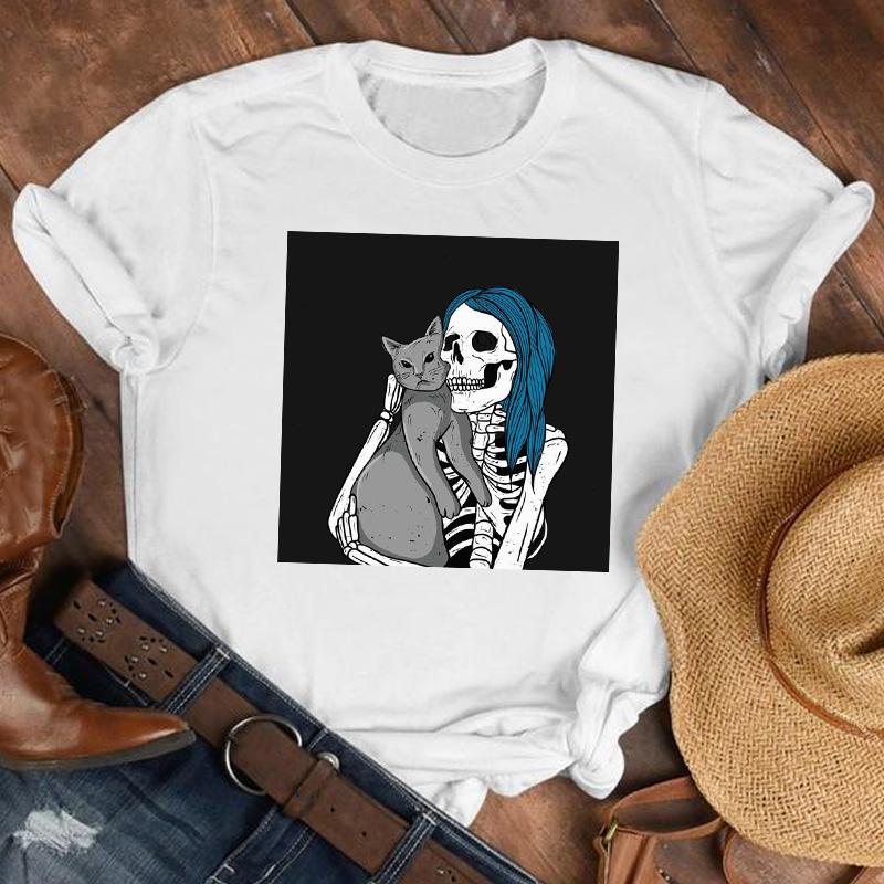 Women Lady Printed Cartoon 90S Horror Sleep Fashion Shirt Clothes Tshirt Female Print T Tee