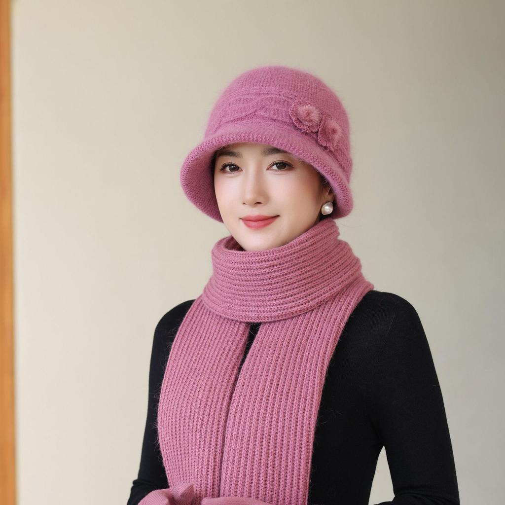 Warm Korean Rabbit Fur Thickened Fashionable Wool Basin Hat for Grandma Autumn and Winter New Style Middle Aged and Elderly Women's Hat