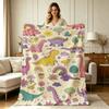 All Season Cute Dinosaur Floral Print Flannel Blanket Soft Warm Cozy Throw Blanket for Sofa Couch Bedroom Living Room Office Home Decor